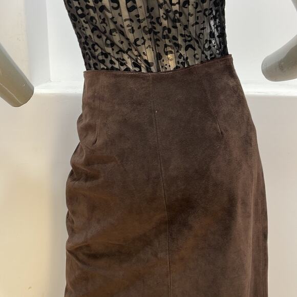 STOCKO YKK New York Brown Leather Skirt A-Line Snap Closure - Picture 6 of 11